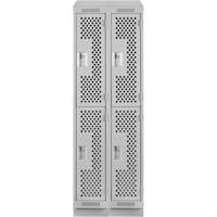 Casiers Clean Line, 2 niveaux, Bloc de 2, 24" x 15" x 82", Acier, Gris, Rivet (assembl&eacute;), Perfor&eacute; St. Lawrence Industrial & Safety Supply