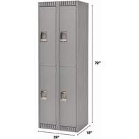 Lockers, 2 -tier, Bank of 2, 24" x 18" x 72", Steel, Grey, Knocked Down St. Lawrence Industrial & Safety Supply