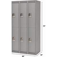 Lockers, 2 -tier, Bank of 3, 36" x 18" x 72", Steel, Grey, Knocked Down St. Lawrence Industrial & Safety Supply