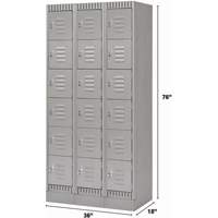 Lockers, 6 -tier, Bank of 3, 36" x 18" x 76", Steel, Grey, Knocked Down St. Lawrence Industrial & Safety Supply