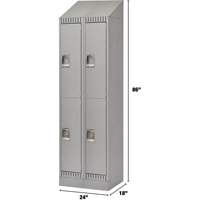 Lockers, 2 -tier, Bank of 2, 24" x 18" x 86", Steel, Grey, Knocked Down St. Lawrence Industrial & Safety Supply