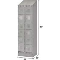 Lockers, 6 -tier, Bank of 2, 24" x 18" x 86", Steel, Grey, Knocked Down St. Lawrence Industrial & Safety Supply