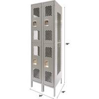 Vented Lockers, 2 -tier, Bank of 2, 24" x 18" x 78", Steel, Grey, Knocked Down, Perforated St. Lawrence Industrial & Safety Supply