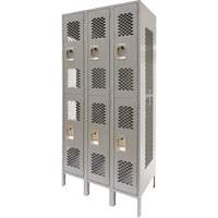 Vented Lockers, 2 -tier, Bank of 3, 36" x 18" x 78", Steel, Grey, Knocked Down, Perforated St. Lawrence Industrial & Safety Supply