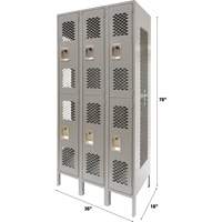 Vented Lockers, 2 -tier, Bank of 3, 36" x 18" x 78", Steel, Grey, Knocked Down, Perforated St. Lawrence Industrial & Safety Supply