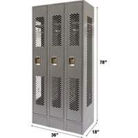 Vented Lockers, Bank of 3, 36" x 18" x 78", Steel, Grey, Knocked Down, Perforated St. Lawrence Industrial & Safety Supply