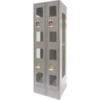 Vented Lockers, 2 -tier, Bank of 2, 24" x 18" x 78", Steel, Grey, Knocked Down, Perforated St. Lawrence Industrial & Safety Supply