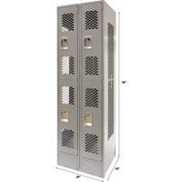 Vented Lockers, 2 -tier, Bank of 2, 24" x 18" x 78", Steel, Grey, Knocked Down, Perforated St. Lawrence Industrial & Safety Supply