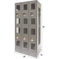 Vented Lockers, 2 -tier, Bank of 3, 36" x 18" x 78", Steel, Grey, Knocked Down, Perforated St. Lawrence Industrial & Safety Supply
