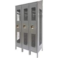 Vented Lockers, Bank of 3, 36" x 18" x 88", Steel, Grey, Knocked Down, Perforated St. Lawrence Industrial & Safety Supply