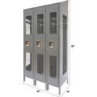 Vented Lockers, Bank of 3, 36" x 18" x 88", Steel, Grey, Knocked Down, Perforated St. Lawrence Industrial & Safety Supply