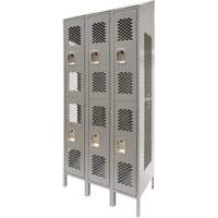 Vented Lockers, 2 -tier, Bank of 3, 36" x 18" x 88", Steel, Grey, Knocked Down, Perforated St. Lawrence Industrial & Safety Supply