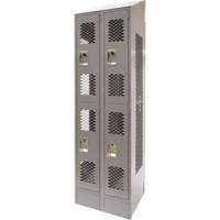 Vented Lockers, 2 -tier, Bank of 2, 24" x 18" x 88", Steel, Grey, Knocked Down, Perforated St. Lawrence Industrial & Safety Supply