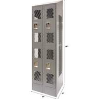 Vented Lockers, 2 -tier, Bank of 2, 24" x 18" x 88", Steel, Grey, Knocked Down, Perforated St. Lawrence Industrial & Safety Supply