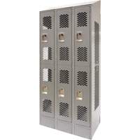 Vented Lockers, 2 -tier, Bank of 3, 36" x 18" x 88", Steel, Grey, Knocked Down, Perforated St. Lawrence Industrial & Safety Supply