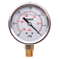 Manom&egrave;tres,  2-1/2", 30" Hg-0" Vac, Fixation inf&eacute;rieure, Analogique rempli de liquide St. Lawrence Industrial & Safety Supply