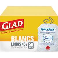 Sacs &agrave; ordures hauts 45 L avec Febreze, R&eacute;gulier, 24" la x 28" lo, Blanc St. Lawrence Industrial & Safety Supply