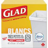 Tr&egrave;s petits sacs &agrave; ordures 15 L avec Febreze, R&eacute;gulier, 17" la x 20" lo, Blanc St. Lawrence Industrial & Safety Supply