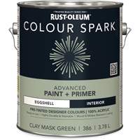 Peinture int&eacute;rieure pr&eacute;teint&eacute;e + appr&ecirc;t mural Colour Spark, Vert masque en argile, Satin&eacute;, 3,78 L, Gallon St. Lawrence Industrial & Safety Supply