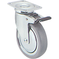 Zinc Plated Caster, Swivel with Brake, 4" (101.6 mm), Rubber, 200 lbs. (91 kg.) St. Lawrence Industrial & Safety Supply