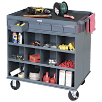 Poste de travail &agrave; deux c&ocirc;t&eacute;s mobile et robuste, 1200 lb Capacit&eacute;, Acier, 34" x la, 34" x ha, 24" p, Enti&egrave;rement soud&eacute;, 6 tirroirs St. Lawrence Industrial & Safety Supply