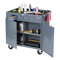 Poste de travail &agrave; deux c&ocirc;t&eacute;s mobile et robuste, 1200 lb Capacit&eacute;, Acier, 34" x la, 34" x ha, 24" p, Enti&egrave;rement soud&eacute;, 6 tirroirs St. Lawrence Industrial & Safety Supply