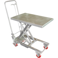 Table &eacute;l&eacute;vatrice hydraulique manuelle &agrave; ciseaux, 27-1/2" lo x 17-3/4" la, Acier inoxydable, Capacit&eacute; 200 lb St. Lawrence Industrial & Safety Supply