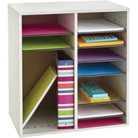 Adjustable Compartment Literature Organizer, Stationary, 16 Slots, Wood, 19-1/2" W x 11-3/4" D x 21" H St. Lawrence Industrial & Safety Supply