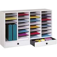 Adjustable Compartment Literature Organizer, Stationary, 34 Slots, Wood, 39-1/4" W x 11-3/4" D x 25-1/4" H St. Lawrence Industrial & Safety Supply