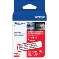 Ruban lamin&eacute; tr&egrave;s-r&eacute;sistant pour &eacute;tiqueteuses P-Touch, 6 mm x 8 m, Noir sur blanc St. Lawrence Industrial & Safety Supply