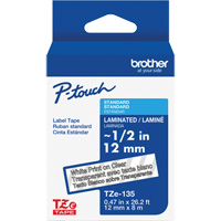 Ruban lamin&eacute; pour P-Touch, 12 mm x 8 m, Blanc sur transparent St. Lawrence Industrial & Safety Supply