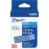 Ruban lamin&eacute; pour P-Touch, 12 mm x 8 m, Noir sur bleu St. Lawrence Industrial & Safety Supply