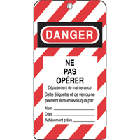 &eacute;tiquettes de verrouillage, Plastique, 3" la x 5-3/4" h, Français St. Lawrence Industrial & Safety Supply