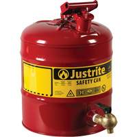Bidon avec robinet s&eacute;curitaires pour laboratoires, Type I, Acier, 5 gal. US, Rouge, Homologu&eacute; FM St. Lawrence Industrial & Safety Supply