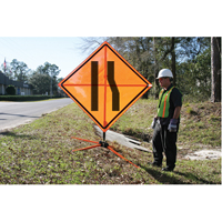 Tilt-Adjust Merge Left Roll-Up Construction Sign, 36" x 36", Vinyl, Pictogram St. Lawrence Industrial & Safety Supply