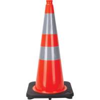 C&ocirc;ne de signalisation, 28", Orange, Bande(s) r&eacute;fl&eacute;chissante(s) 4" & 6" St. Lawrence Industrial & Safety Supply