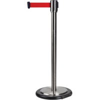 Barri&egrave;res sur pieds pour le contr&ocirc;le des foules, Acier, 35" h, Ruban Rouge, Longueur du ruban 12' St. Lawrence Industrial & Safety Supply