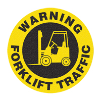 Panneau de signalisation au sol  Warning Forklift Traffic , Adh&eacute;sif, Anglais avec pictogramme St. Lawrence Industrial & Safety Supply