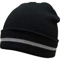 Bonnet en tricot avec bande r&eacute;fl&eacute;chissante argent&eacute;e, Taille unique, Noir St. Lawrence Industrial & Safety Supply