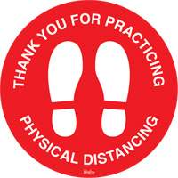 Enseigne pour plancher  Physical Distancing , Adh&eacute;sif, Anglais avec pictogramme St. Lawrence Industrial & Safety Supply