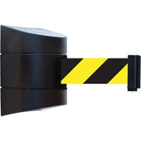 Unit&eacute; murale Tensabarrier, Acier, Fixation par vis, 30', Ruban Noir et jaune St. Lawrence Industrial & Safety Supply