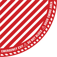 Signalisation au sol ?Emergency Exit? (sortie de secours) pour porte battante en quart de cercle, Adh&eacute;sif, Anglais avec pictogramme St. Lawrence Industrial & Safety Supply