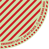 Signalisation au sol ?Emergency Exit? (sortie de secours) pour porte battante en quart de cercle, Adh&eacute;sif, Anglais avec pictogramme St. Lawrence Industrial & Safety Supply