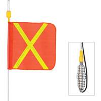 Tiges de s&eacute;curit&eacute; tout-temps de s&eacute;rie lourde avec lumi&egrave;re DEL constante Safety Whip, Fixation Ressort, Hauteur 3', Orange avec X r&eacute;fl&eacute;chissant St. Lawrence Industrial & Safety Supply