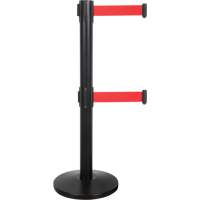 Barri&egrave;re pour le contr&ocirc;le des foules &agrave; courroie double, Acier, 35" h, Ruban Rouge, Longueur du ruban 7' St. Lawrence Industrial & Safety Supply