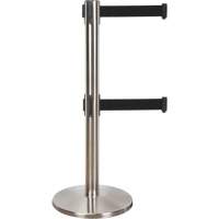 Barri&egrave;re pour le contr&ocirc;le des foules &agrave; courroie double, Acier, 35" h, Ruban Noir, Longueur du ruban 7' St. Lawrence Industrial & Safety Supply