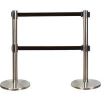 Barri&egrave;re pour le contr&ocirc;le des foules &agrave; courroie double, Acier, 35" h, Ruban Noir, Longueur du ruban 7' St. Lawrence Industrial & Safety Supply
