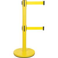 Barri&egrave;re pour le contr&ocirc;le des foules &agrave; courroie double, Acier, 35" h, Ruban Jaune, Longueur du ruban 7' St. Lawrence Industrial & Safety Supply