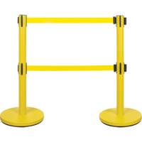 Barri&egrave;re pour le contr&ocirc;le des foules &agrave; courroie double, Acier, 35" h, Ruban Jaune, Longueur du ruban 7' St. Lawrence Industrial & Safety Supply