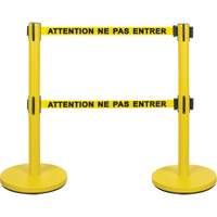 Barri&egrave;re pour le contr&ocirc;le des foules &agrave; courroie double, Acier, 35" h, Ruban Jaune, Longueur du ruban 7' St. Lawrence Industrial & Safety Supply